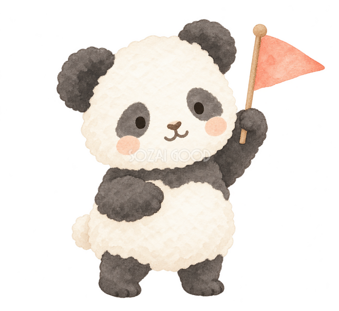 小旗を振って応援するパンダ 小旗を振って応援するパンダ