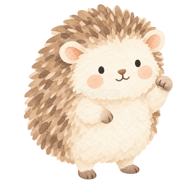 こぶしを上げて励ますハリネズミ