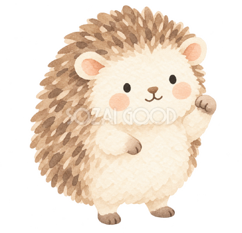 こぶしを上げて励ますハリネズミ｜やさしい水彩の無料イラスト素材 112715