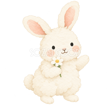 花を持って励ますうさぎ｜やさしい水彩の無料イラスト素材 112718