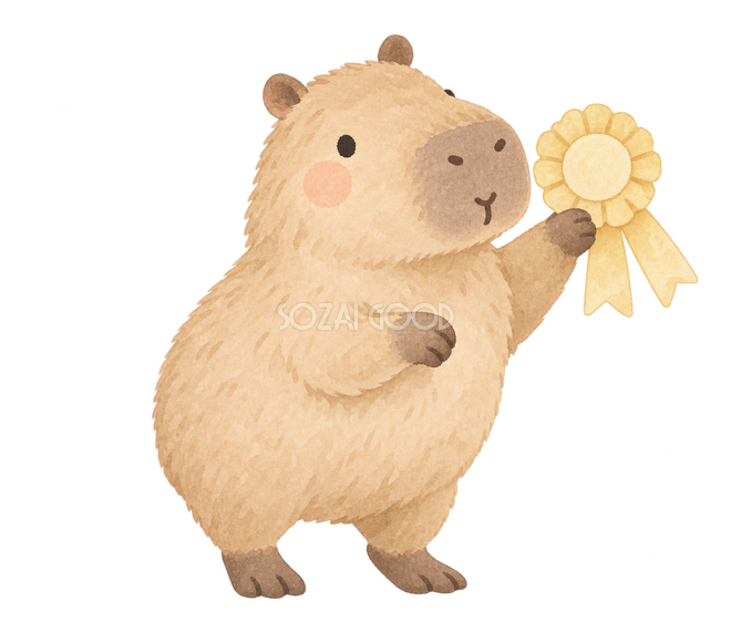 応援のリボンを掲げるカピバラ