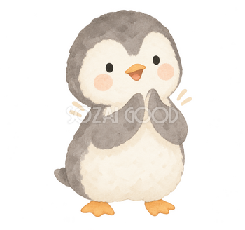 拍手して応援するペンギン｜やさしい水彩の無料イラスト素材 112729