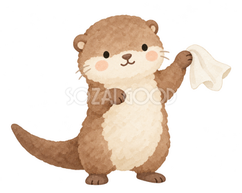 ハンカチを振って見送るカワウソ｜やさしい水彩の無料イラスト素材 112745