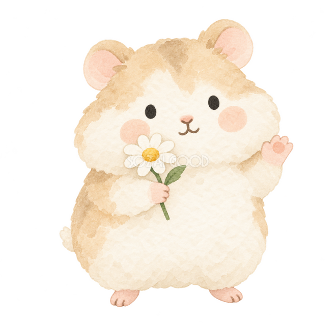花を持って見送るハムスター