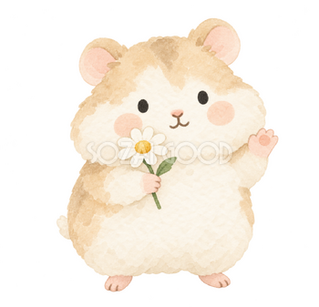 花を持って見送るハムスター｜やさしい水彩の無料イラスト素材 112746