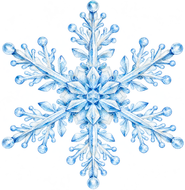 丸い粒を添えた雪の結晶