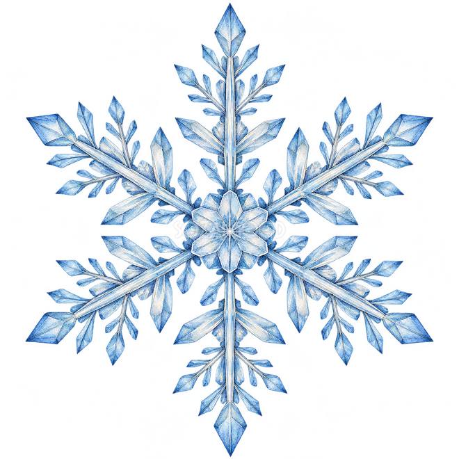 枝先が重なる雪の結晶