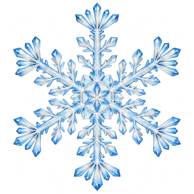枝先が扇形の雪の結晶