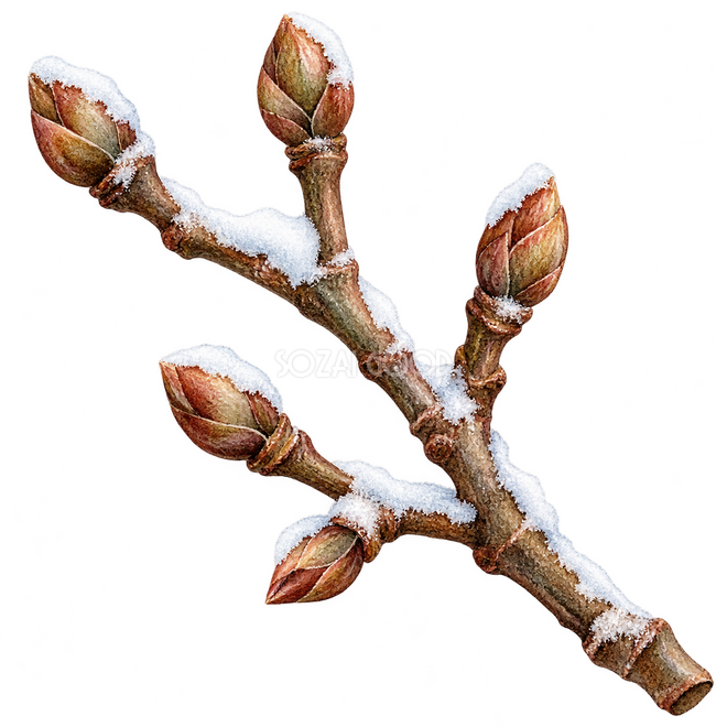 芽が並ぶ雪の枝