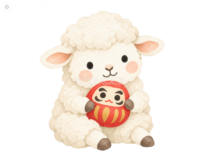 だるまを抱える羊