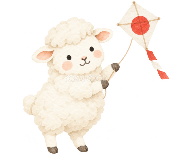 凧を持つ羊 凧を持つ羊