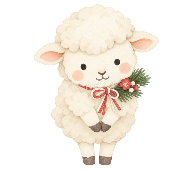 松を添えて新年のお礼をする羊 松を添えて新年のお礼をする羊