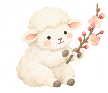 おみくじを結ぶ羊｜年賀状に添える無料イラスト素材 112957