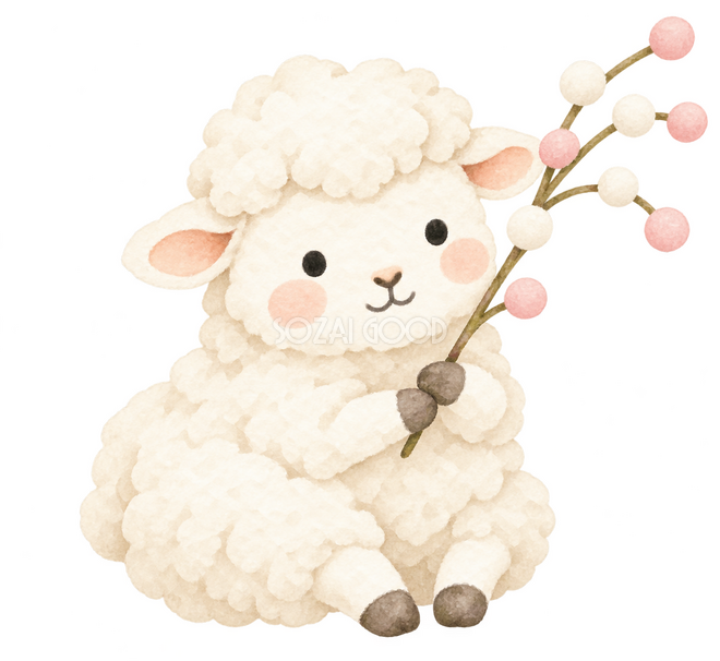 餅花の枝を持つ羊 餅花の枝を持つ羊