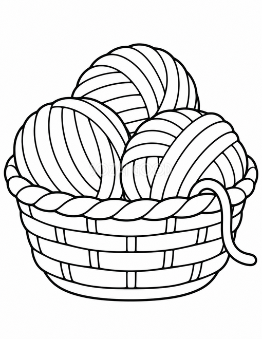 毛糸のかごの塗り絵 毛糸のかごの塗り絵