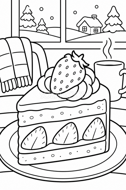 いちごのケーキの塗り絵