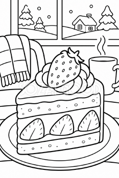 いちごのケーキの塗り絵｜冬の無料イラスト素材 113000