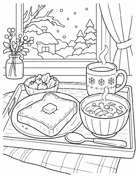 冬の朝ごはんの塗り絵｜冬の無料イラスト素材 113009
