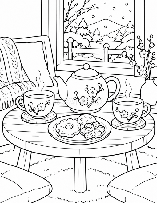 お茶の時間の塗り絵 お茶の時間の塗り絵