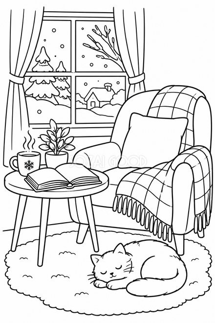 毛布と読書の塗り絵 毛布と読書の塗り絵