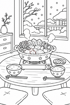 温かな食卓の塗り絵｜冬の無料イラスト素材 113020