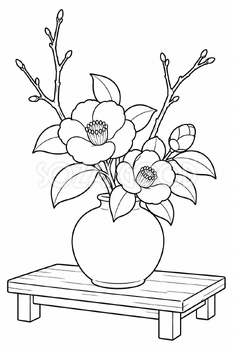 冬の花瓶の塗り絵｜冬の無料イラスト素材 113022