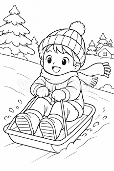 そり遊びの塗り絵｜冬の無料イラスト素材 113028