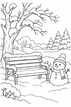 雪の公園の塗り絵｜冬の無料イラスト素材 113030