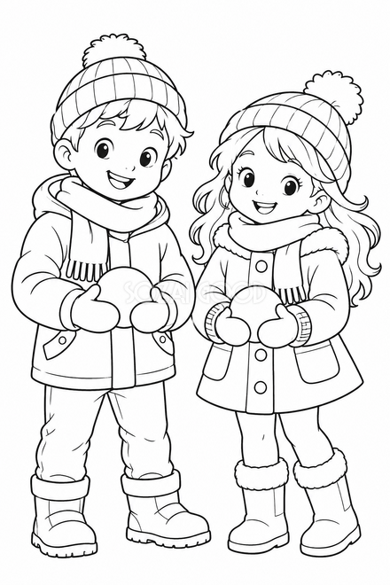 雪合戦の支度の塗り絵 雪合戦の支度の塗り絵