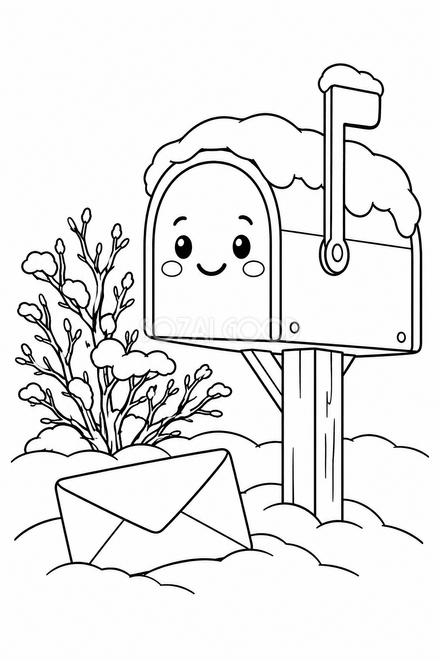 雪の郵便受けの塗り絵