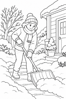 雪かきの塗り絵｜冬の無料イラスト素材 113039