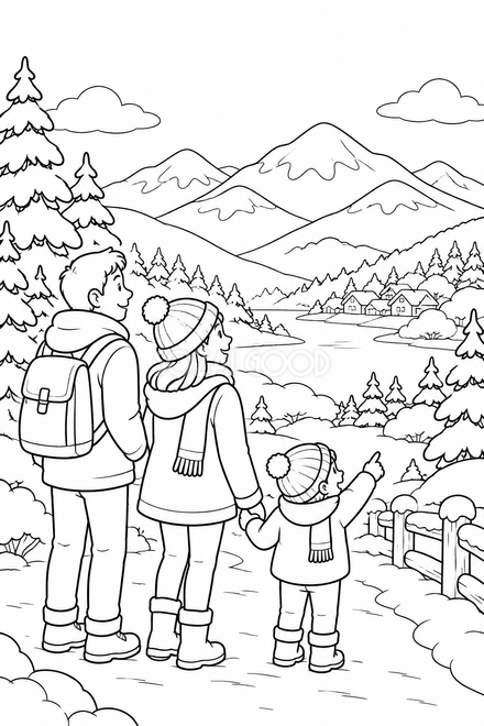 冬の山を見るの塗り絵 冬の山を見るの塗り絵