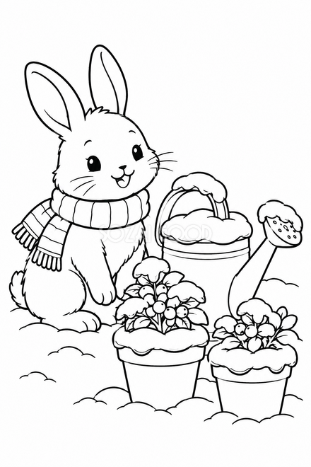 冬の庭のうさぎの塗り絵