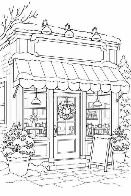 冬の喫茶店の塗り絵