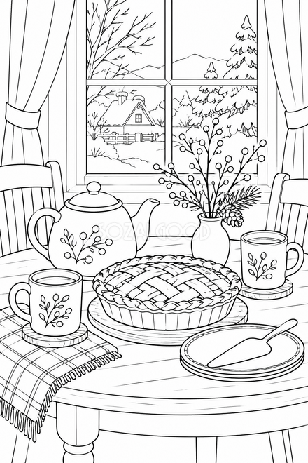 冬のおやつの食卓の塗り絵 冬のおやつの食卓の塗り絵