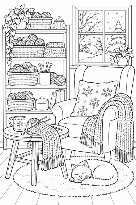 冬の手芸部屋の塗り絵 冬の手芸部屋の塗り絵