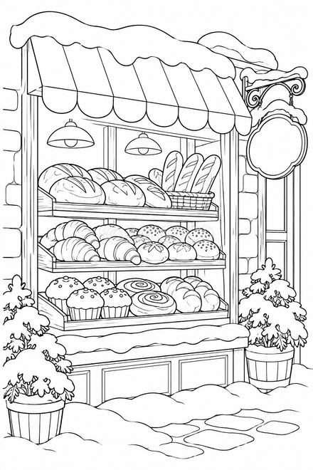 冬のパン屋の塗り絵 冬のパン屋の塗り絵