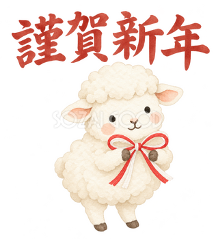 「謹賀新年」の文字と羊｜無料イラスト素材 113069