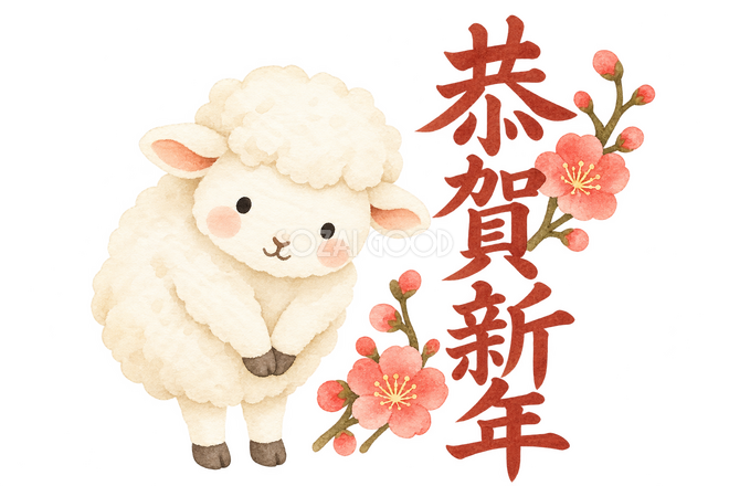 「恭賀新年」の文字と羊 「恭賀新年」の文字と羊