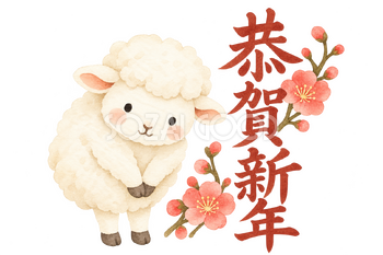 「恭賀新年」の文字と羊｜無料イラスト素材 113070