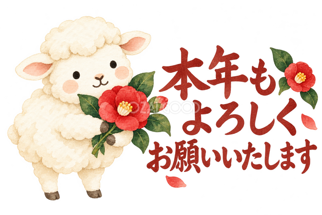 「本年もよろしくお願いいたします」の文字と羊 「本年もよろしくお願いいたします」の文字と羊