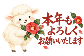 「本年もよろしくお願いいたします」の文字と羊｜無料イラスト素材 113074