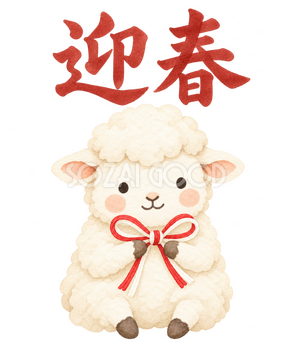 「迎春」の文字と羊｜無料イラスト素材 113079