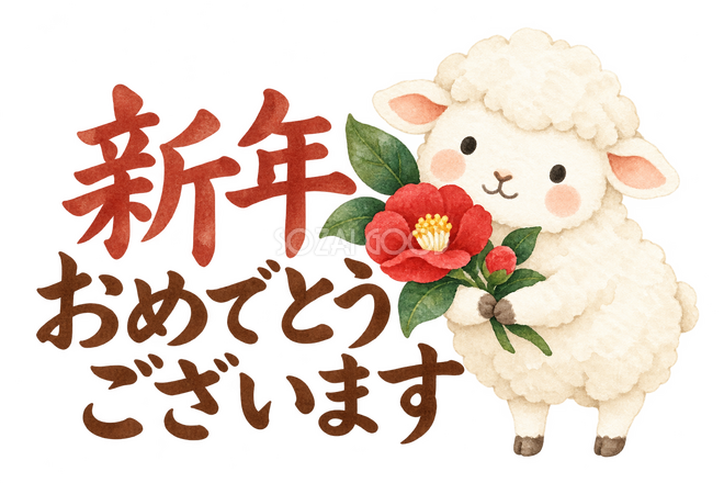 「新年おめでとうございます」の文字と羊 「新年おめでとうございます」の文字と羊