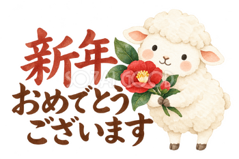 「新年おめでとうございます」の文字と羊｜無料イラスト素材 113084