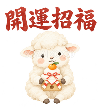 「開運招福」の文字と羊｜無料イラスト素材 113113