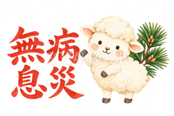 「無病息災」の文字と羊｜無料イラスト素材 113114