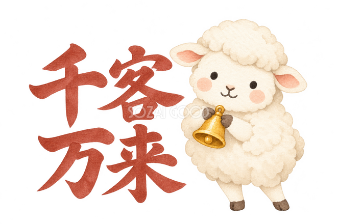 「千客万来」の文字と羊 「千客万来」の文字と羊