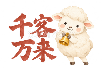 「千客万来」の文字と羊｜無料イラスト素材 113118