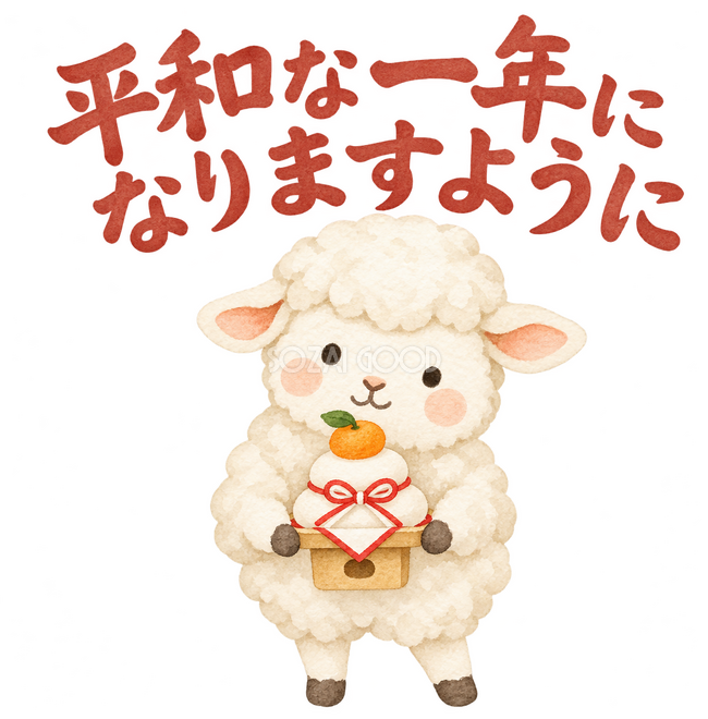 「平和な一年になりますように」の文字と羊 「平和な一年になりますように」の文字と羊
